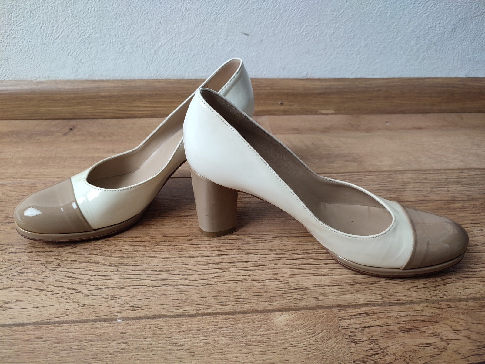 NATAN pumps 38 leer lakleer bruiloft met hak creme beige 38, Pumps, Wit, Ophalen of Verzenden, Gedragen