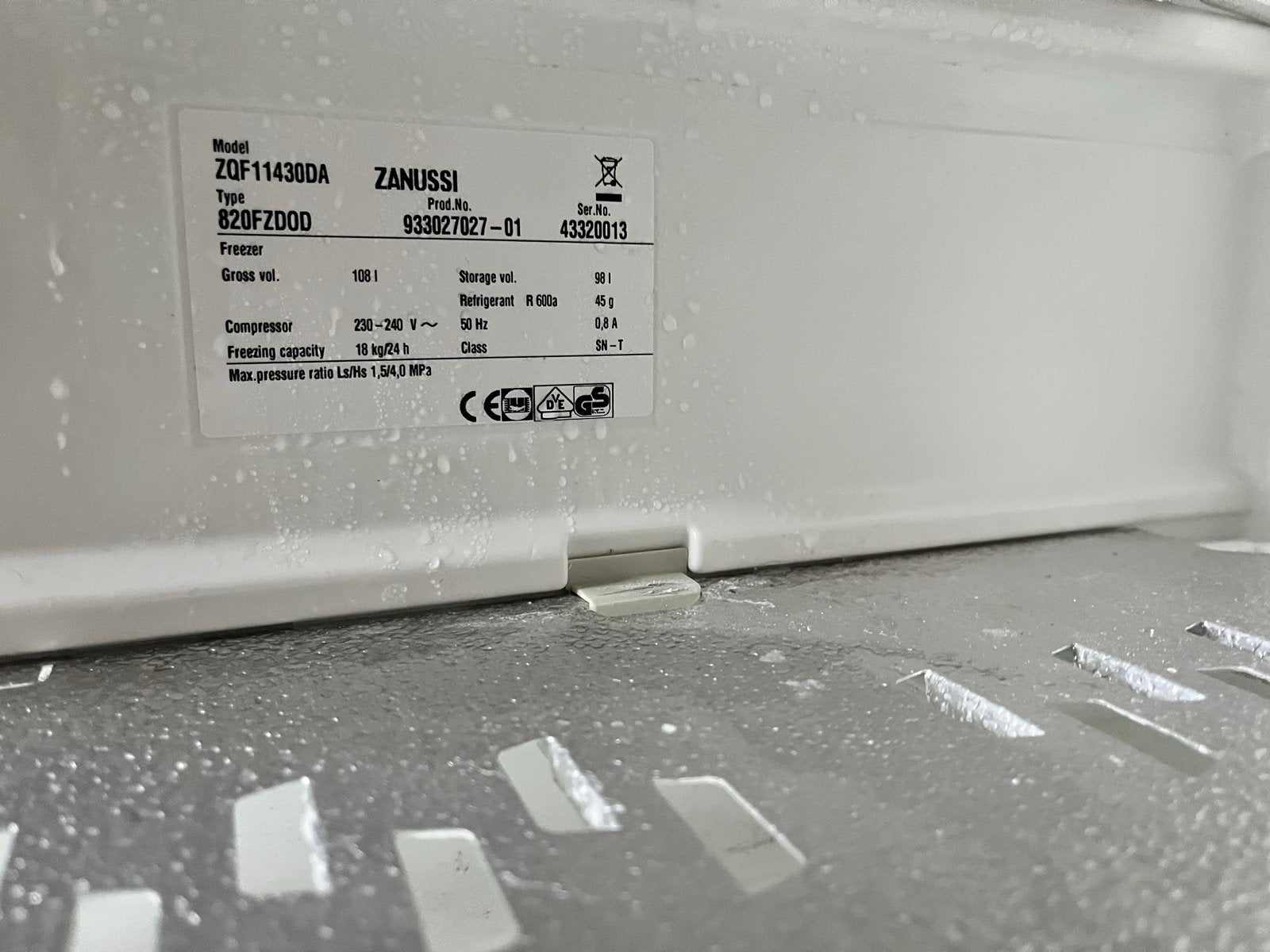 Zanussi inbouw Vrieskast €45,- A+ klasse, Gebruikt, Minder dan 60 cm, Energieklasse A of zuiniger, Vrijstaand