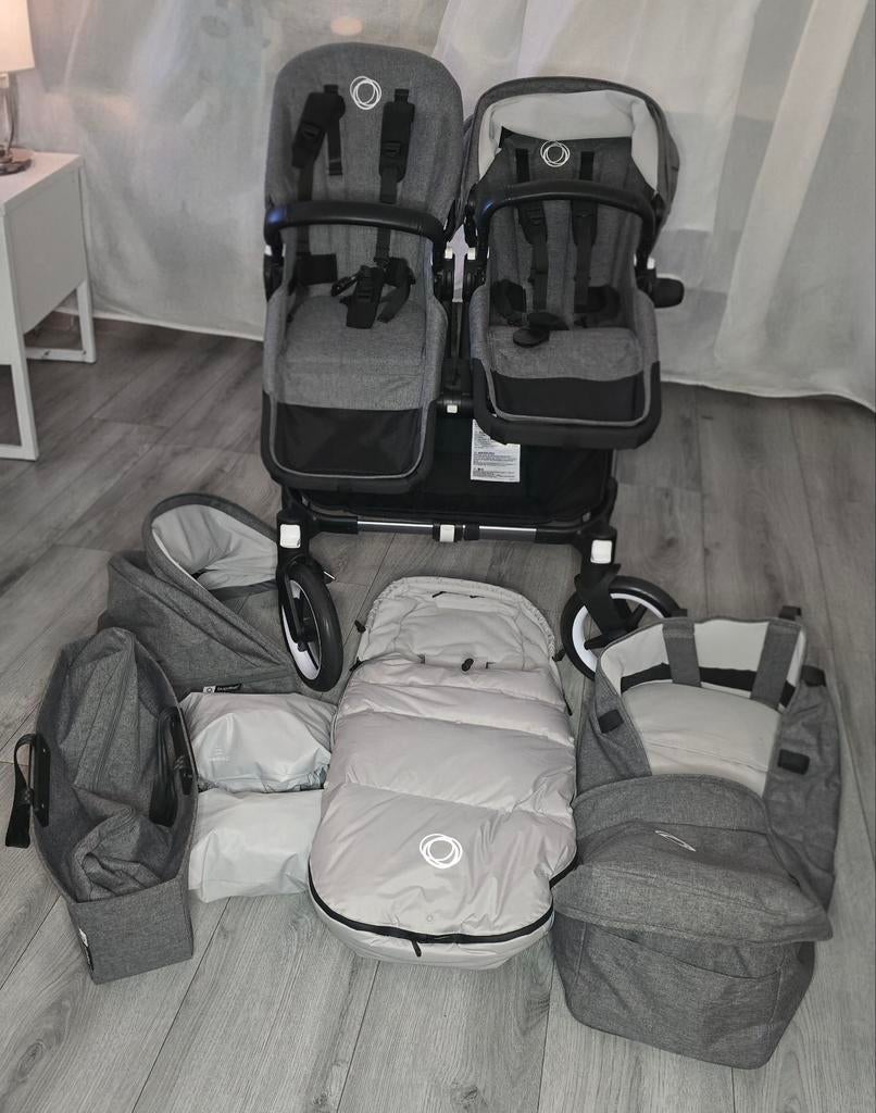 Bugaboo Donkey 5 Duo COMPLEET + wintervoetzak + meerijplank, Ophalen, Zo goed als nieuw, Bugaboo, Verstelbare duwstang