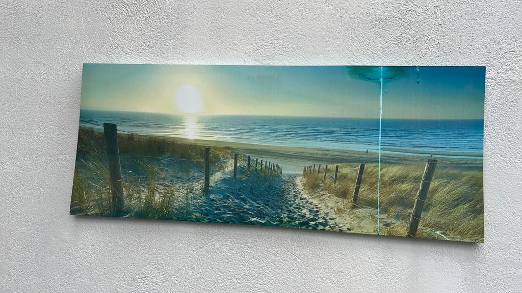 Schilderij Strandpad Zonsondergang Canvas, Ophalen of Verzenden, Zo goed als nieuw, Schilderij, 75 tot 100 cm