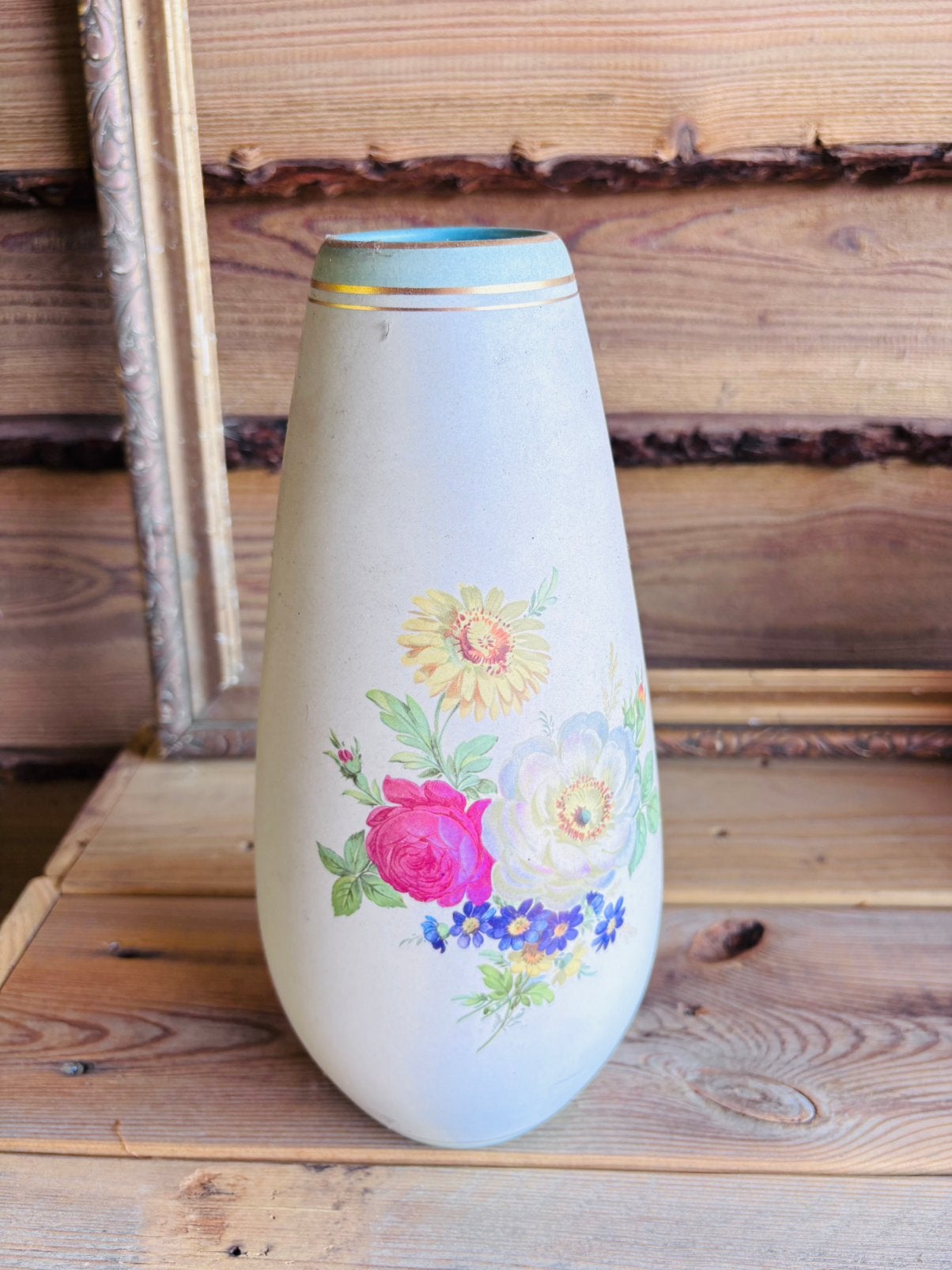 Brocante vaas met prachtige bloemenprint, Antiek en Kunst, Ophalen