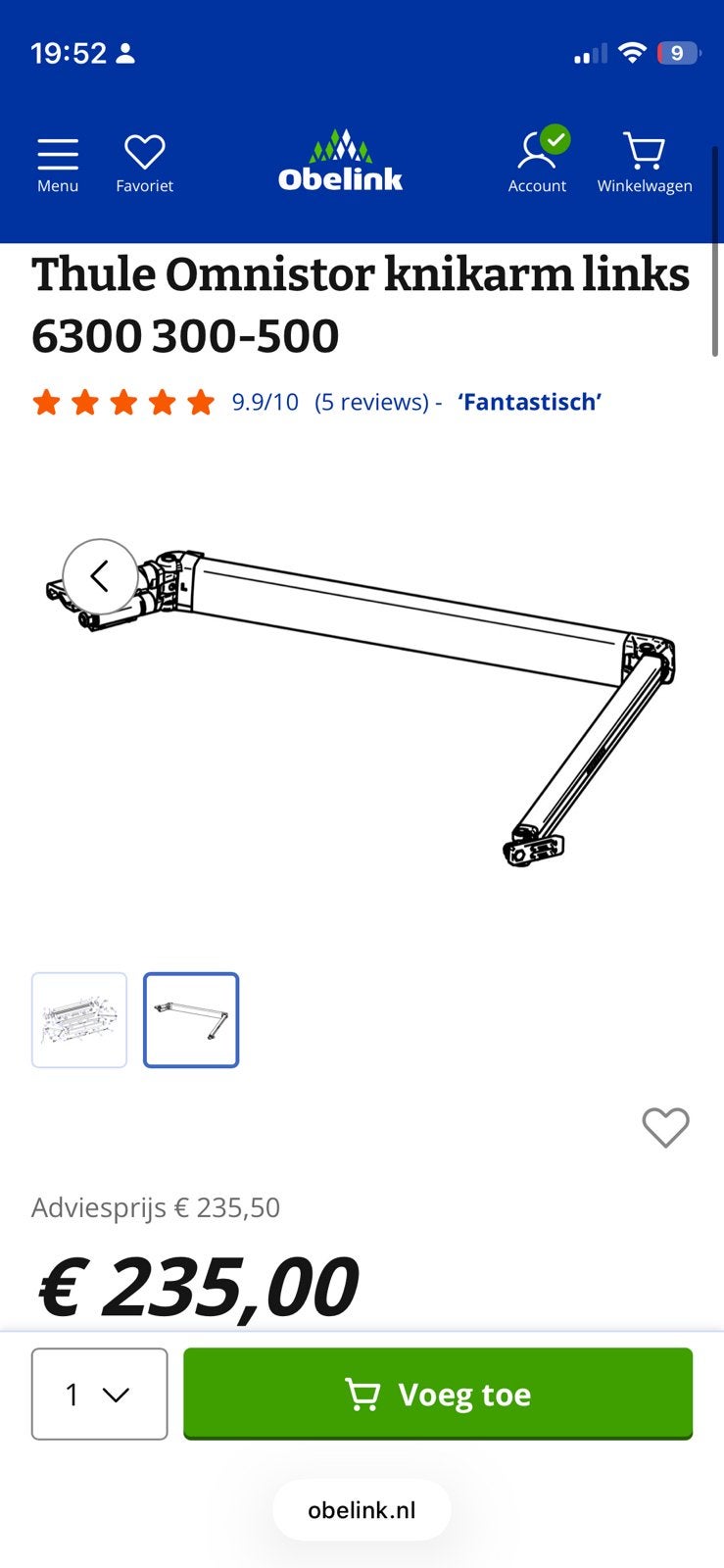 Thule omnistore 6300 Knikarm links en rechts, Caravans en Kamperen, Camper-accessoires, Ophalen of Verzenden, Zo goed als nieuw
