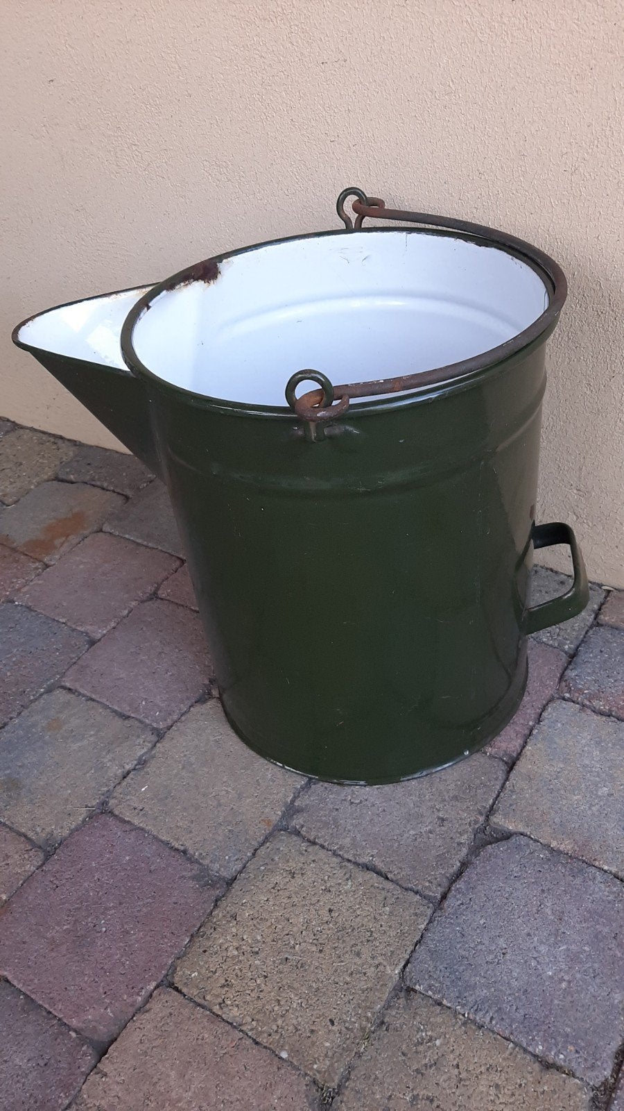 Vintage geëmailleerde maatbeker/emmer 20L - Groen, Ophalen of Verzenden