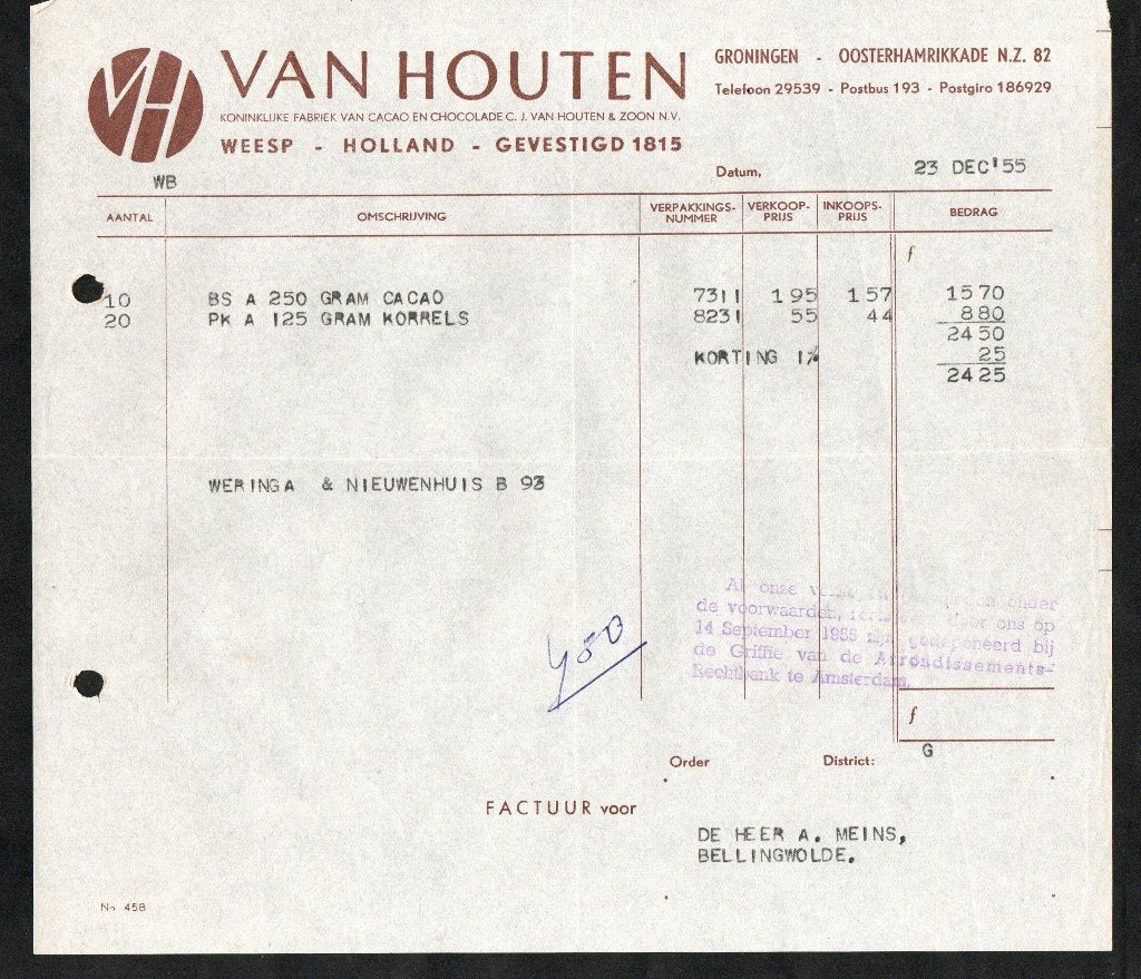 Nota Van Houten Weesp Groningen Bellingwolde Meins 1955., Verzamelen, Ophalen of Verzenden, Zo goed als nieuw