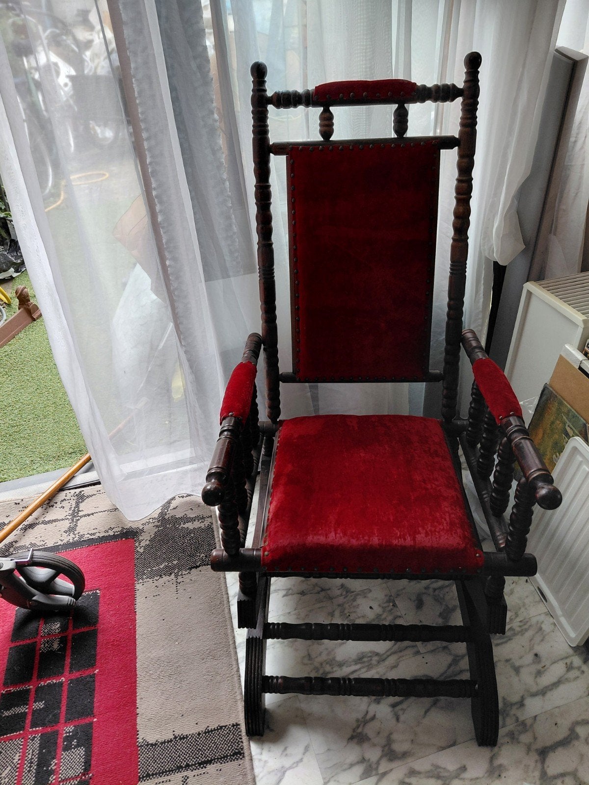 Antieke Schommelstoel met Rood Fluweel, Ophalen of Verzenden