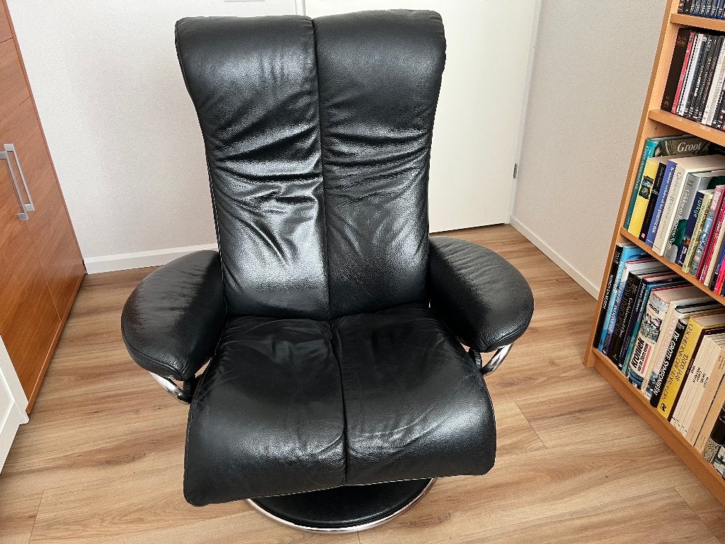 Relaxfauteuil Stressless Zwart Leer, Ophalen, Gebruikt, 100 tot 125 cm, Leer
