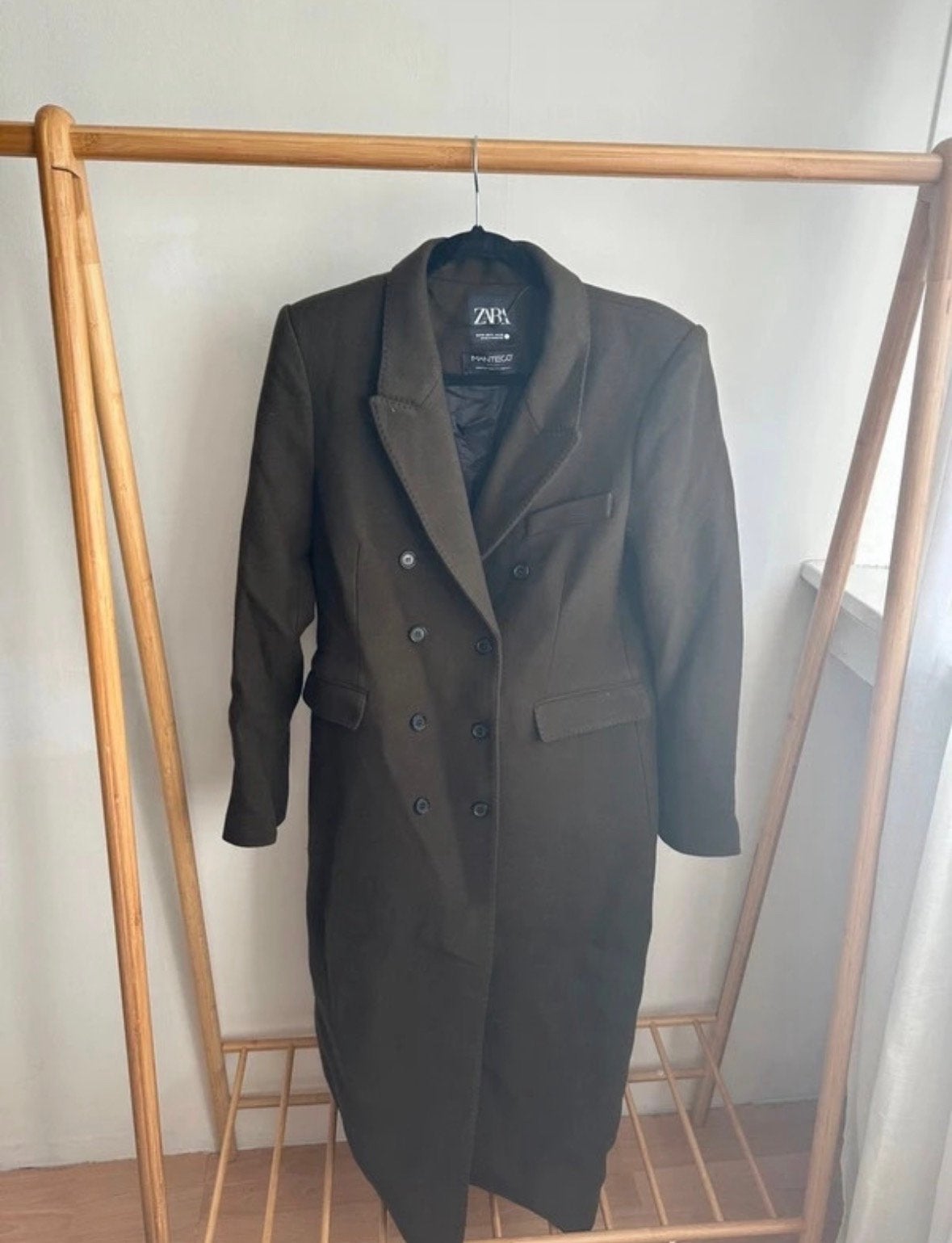 Zara Manteco Lange Double-Breasted Jas - Maat M, Ophalen of Verzenden, Zo goed als nieuw, Maat 38/40 (M), Groen