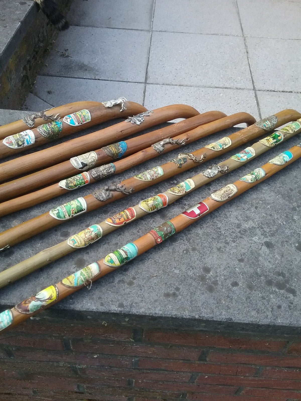 ORIGINELE BERG WANDELSTOKKEN MET METALEN SCHILDJES, Ophalen, Nieuw
