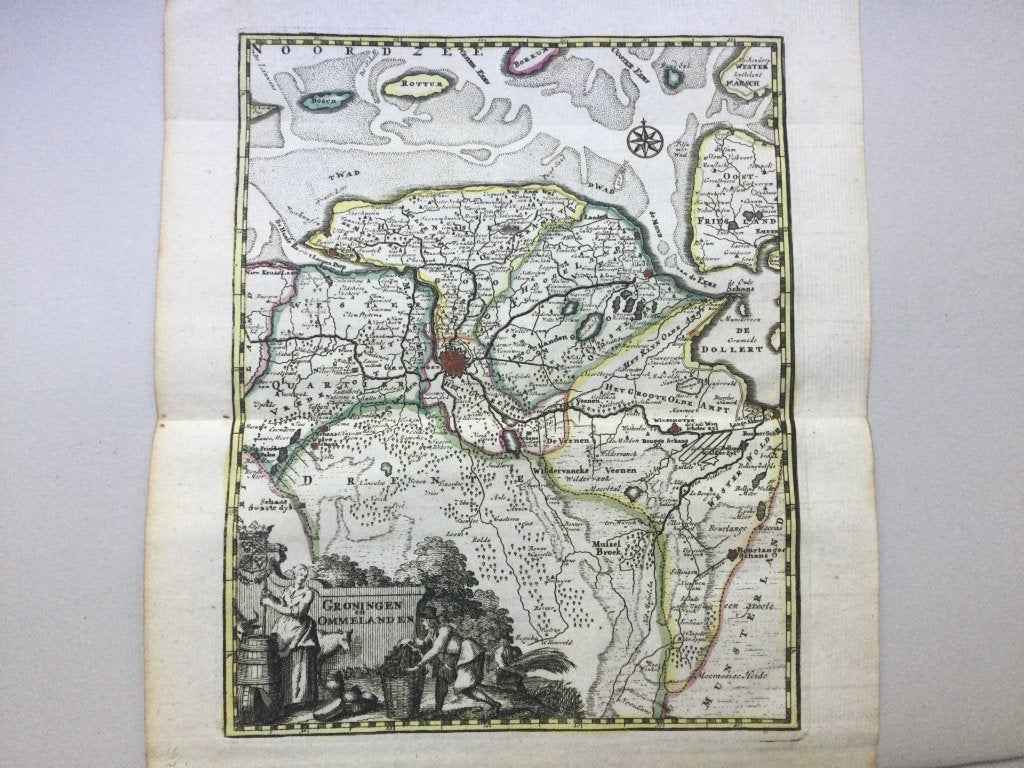 Groningen, kopergravure, de Leth, 1740, Antiek en Kunst, Cartografie, Met tekst, 25 cm, 21 cm