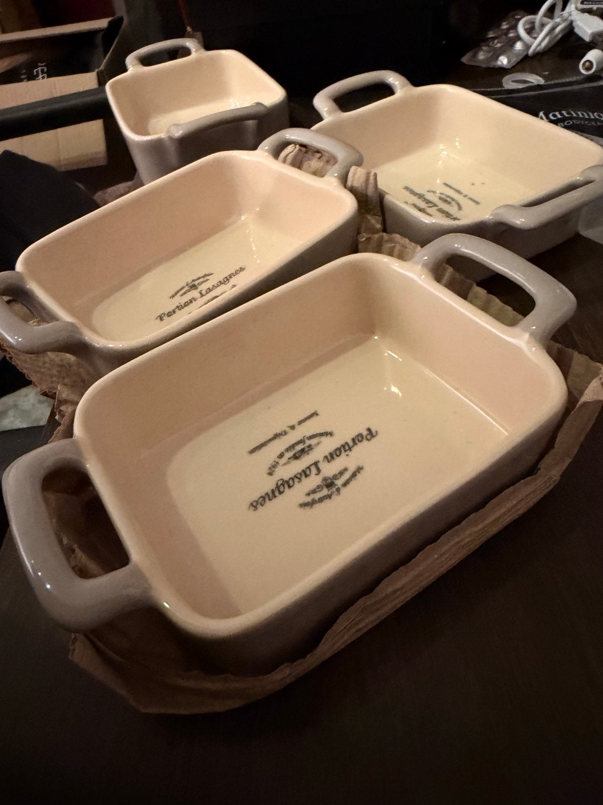 Nieuwe grijze lasagne ovenschalen - set van 5, Huis en Inrichting, Ophalen, Overige typen, Nieuw, Steen/keramiek