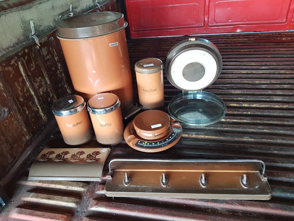 Vintage bruin brabantia keuken blikken weegschalen retro, Ophalen of Verzenden, Overige materialen, Bruin, Brabantia