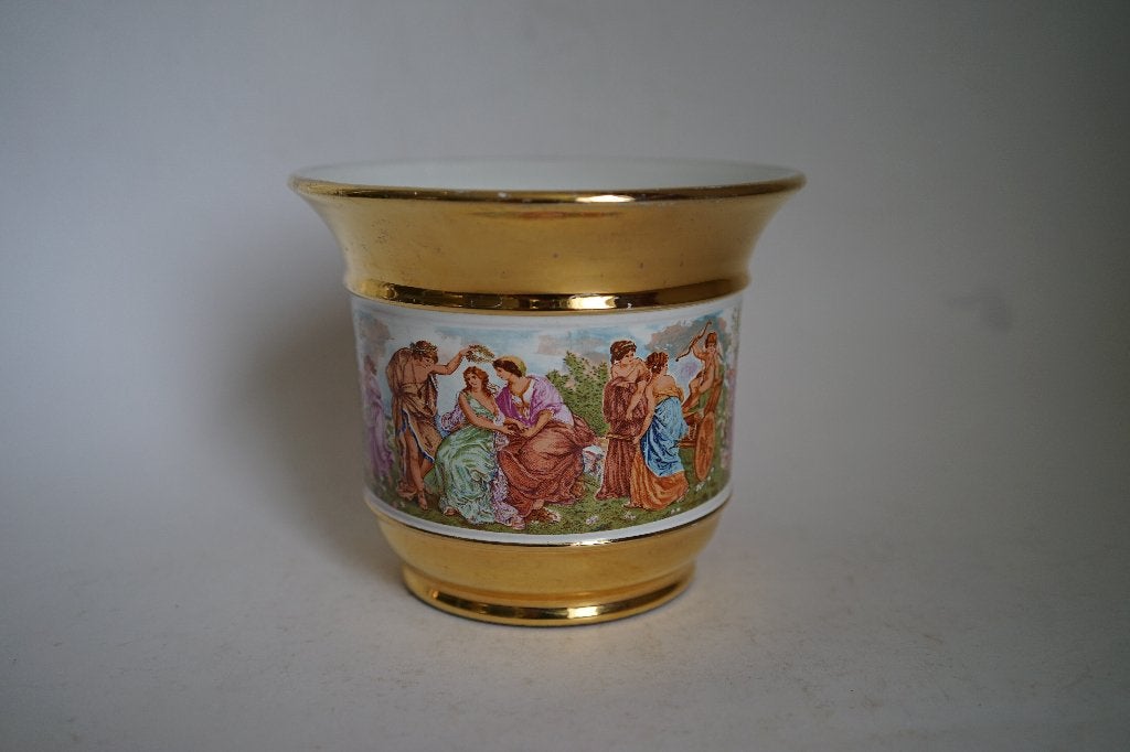 vintage bloempot Verrocchio Florence Italy goud aardewerk, Gebruikt, Rond, Binnen, Ophalen of Verzenden