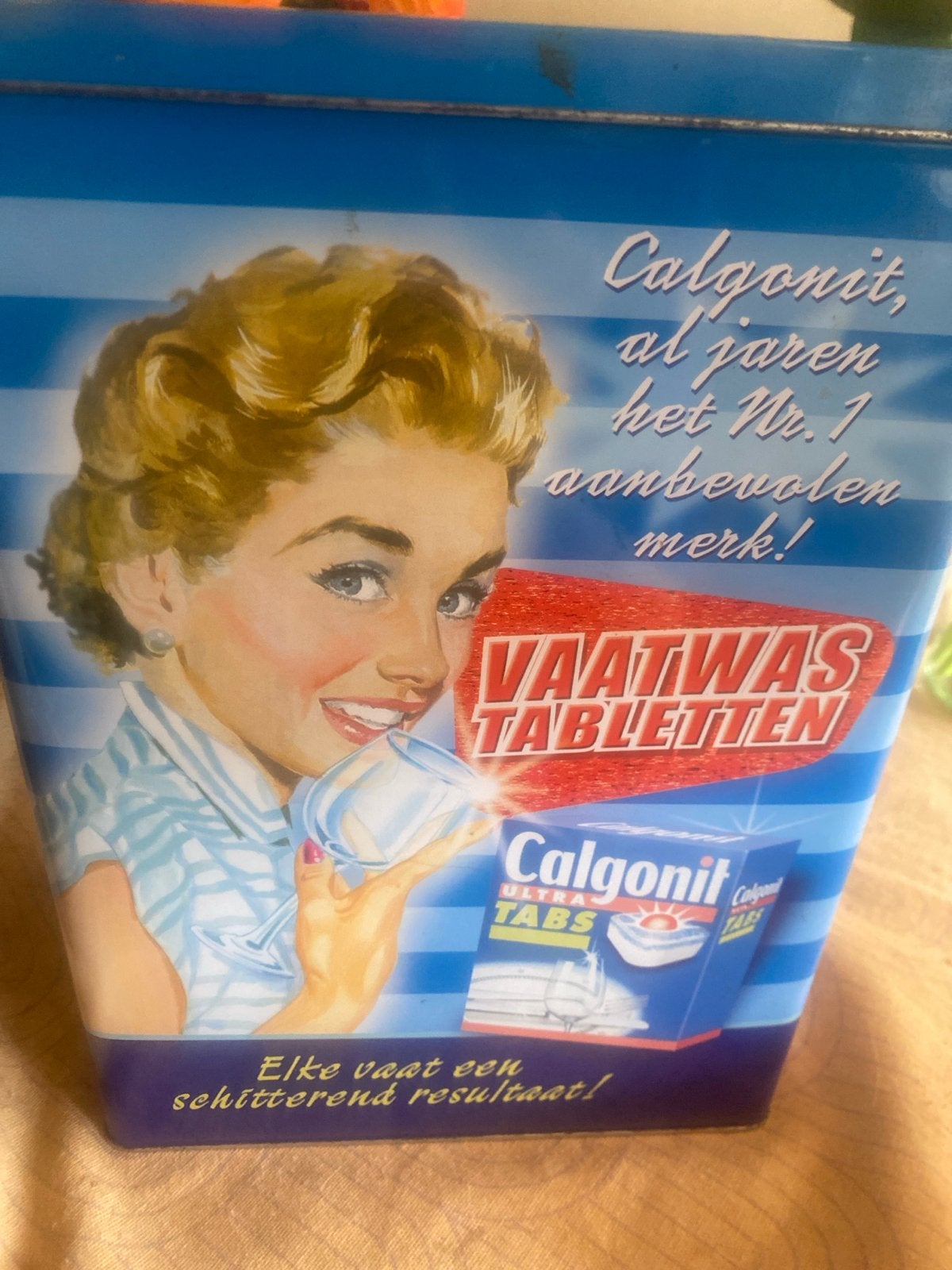 Vintage Calgonit Vaatwastabletten Blik - Retro Keuken Decora, Antiek en Kunst, Ophalen of Verzenden