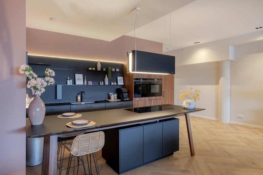Design keuken: Next125 kooktafel met Novy Eilandschouwkap, Ophalen, Overige materialen, Zwart, Overige typen