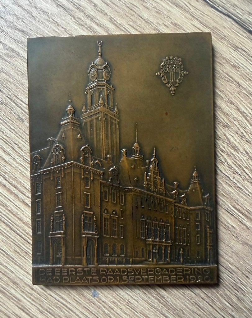 Bronzen plaquette Stadhuis van Rotterdam, Verzenden, Nieuw