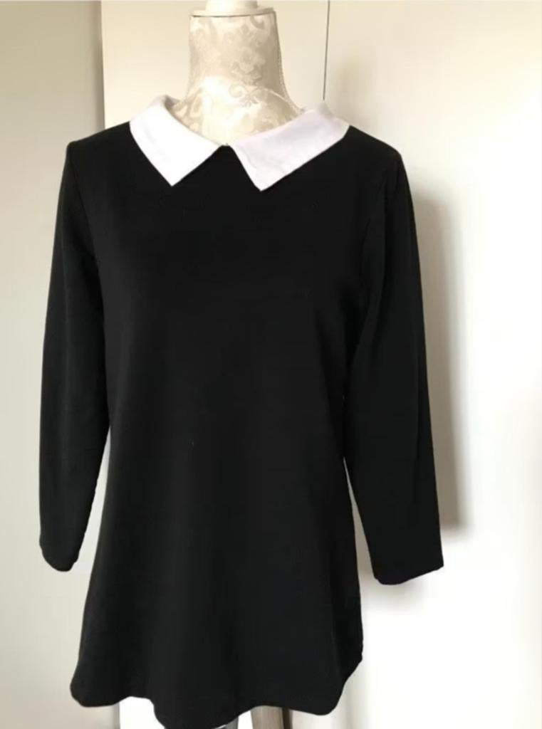 Zwart Shirt met Witte Kraag, Maat 38/40 (M), Zwart, Ophalen of Verzenden, Zo goed als nieuw