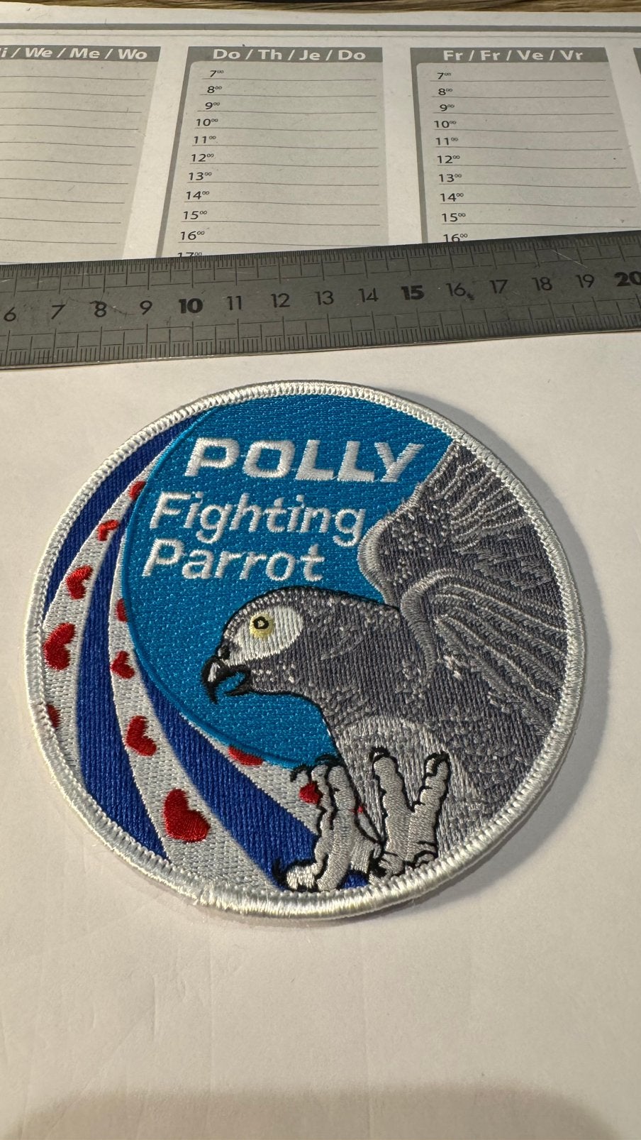 Patch f-16 swirl luchtmacht klu 322 squadron polly, Ophalen of Verzenden, Zo goed als nieuw, Patch, Badge of Embleem