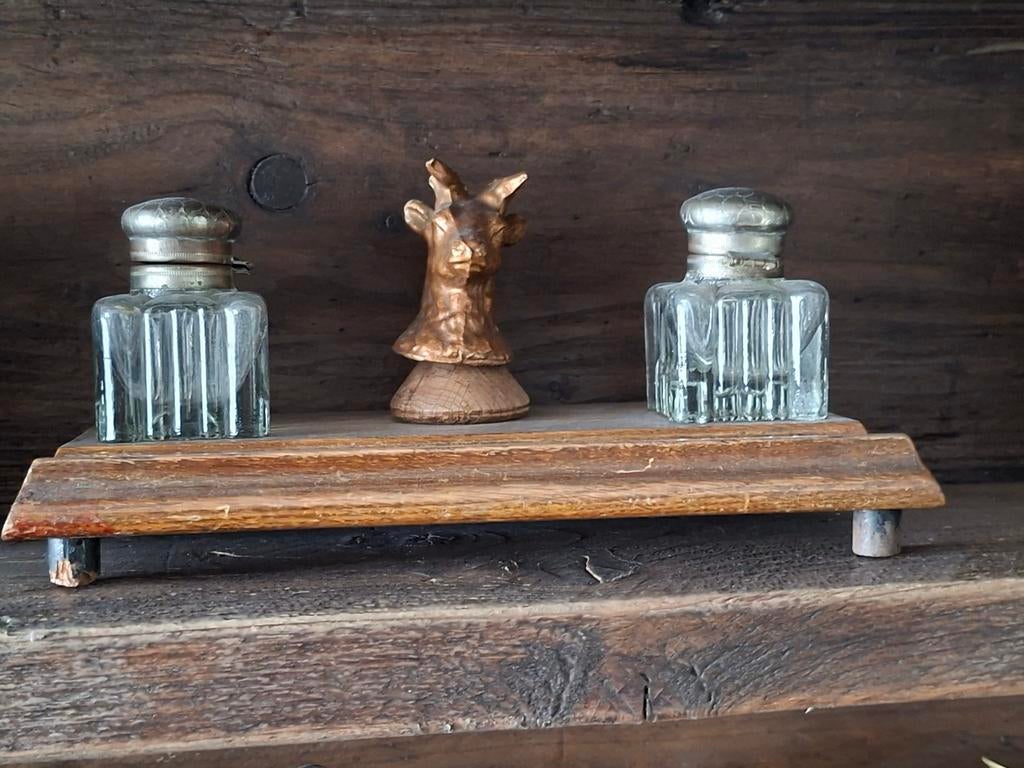 Antiek inktstel met bokkenkop, Ophalen of Verzenden