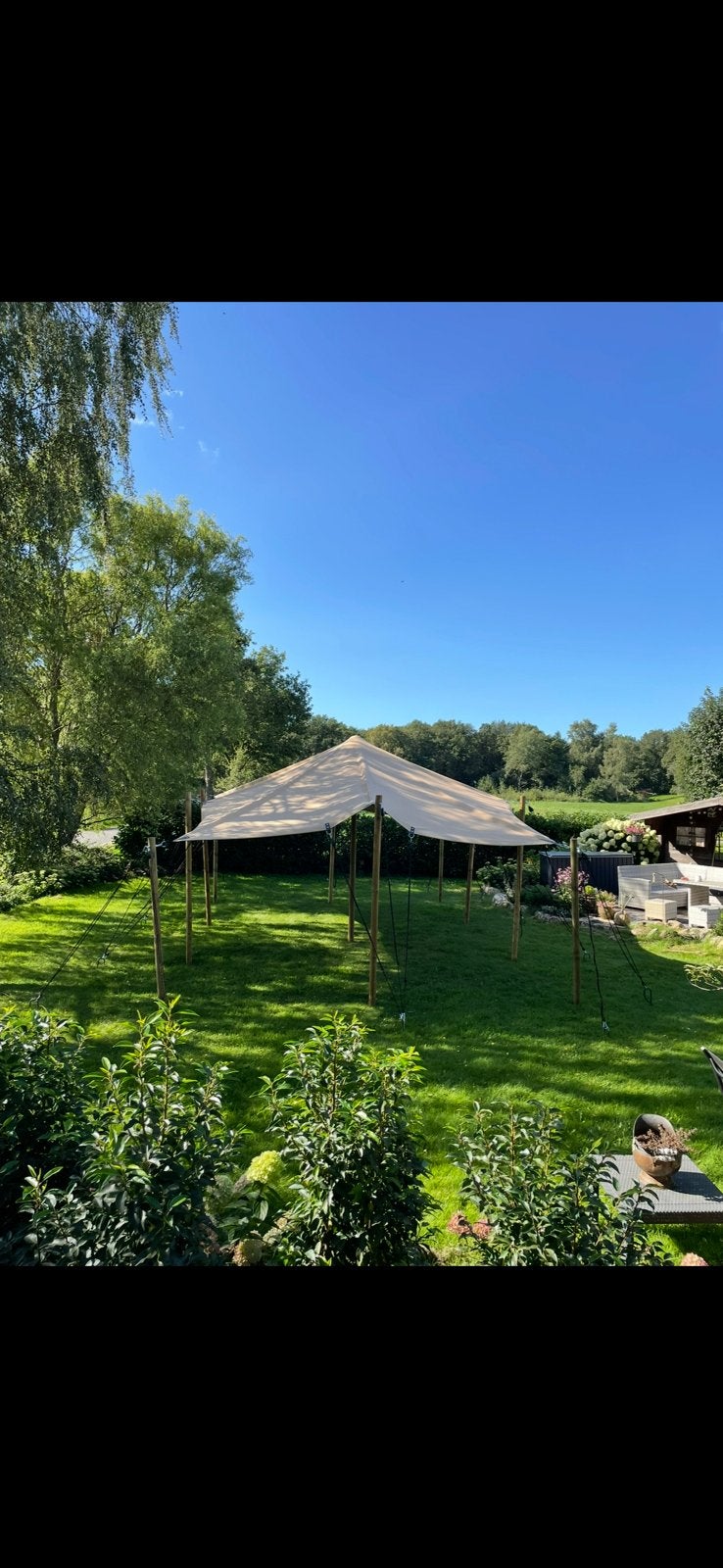 Stretchtent/strechtent te huur huren 8x10 m, Tuin en Terras, Ophalen, Zo goed als nieuw, 8 meter of meer