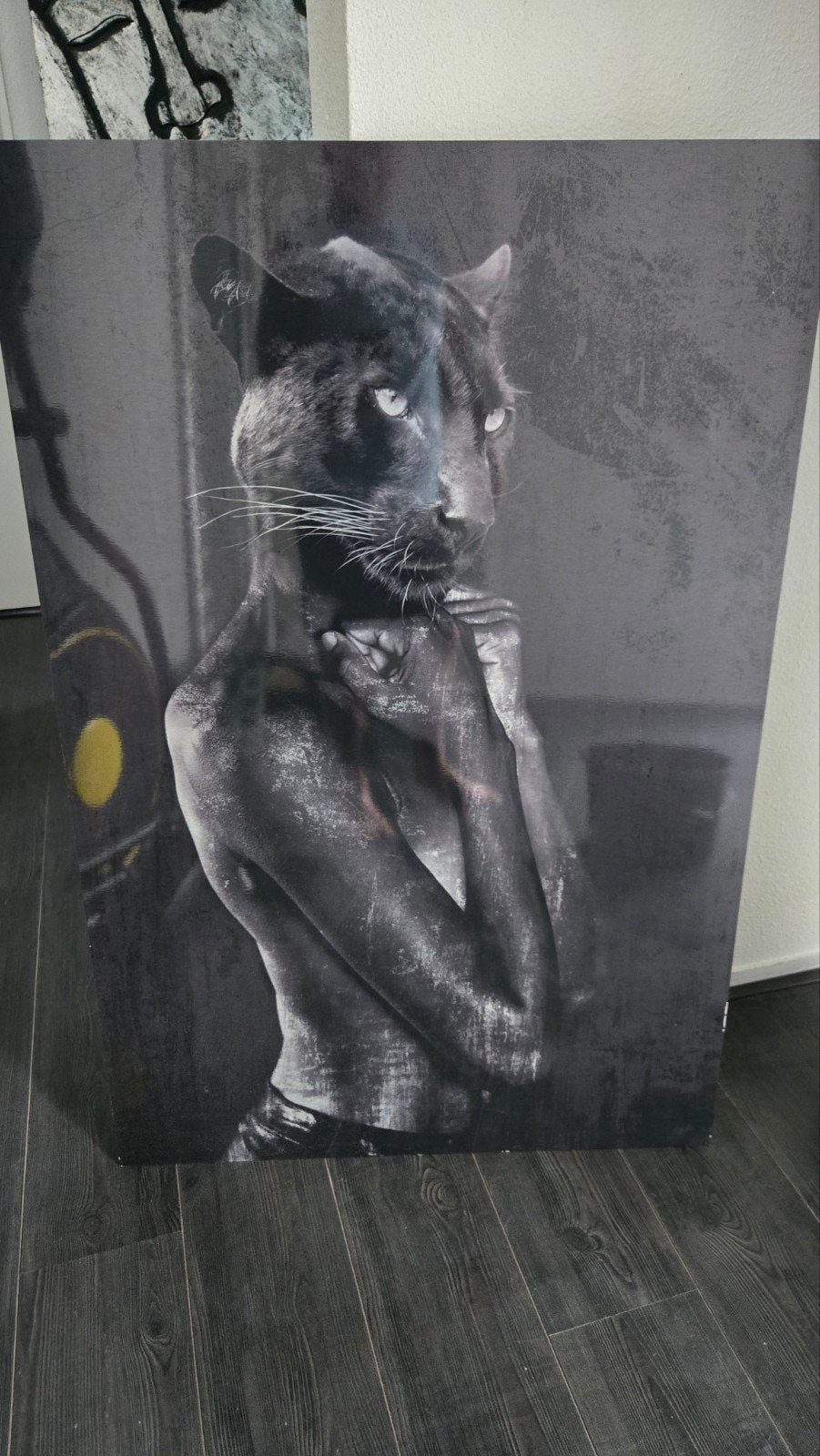Modern schilderij: Zwarte Panter met menselijk lichaam, Ophalen of Verzenden
