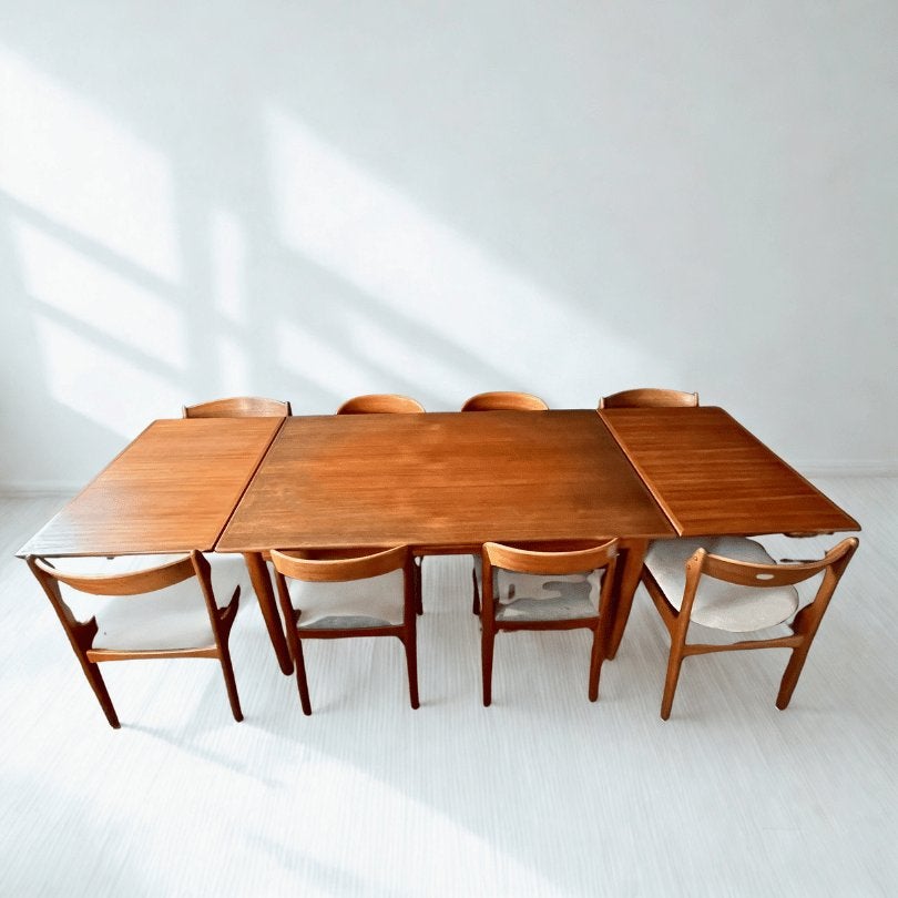 Vintage teak eettafel, rechthoek - verlengbaar 145-265 cm, Ophalen, Gebruikt, Midcentury, vintage, japandi, 200 cm of meer