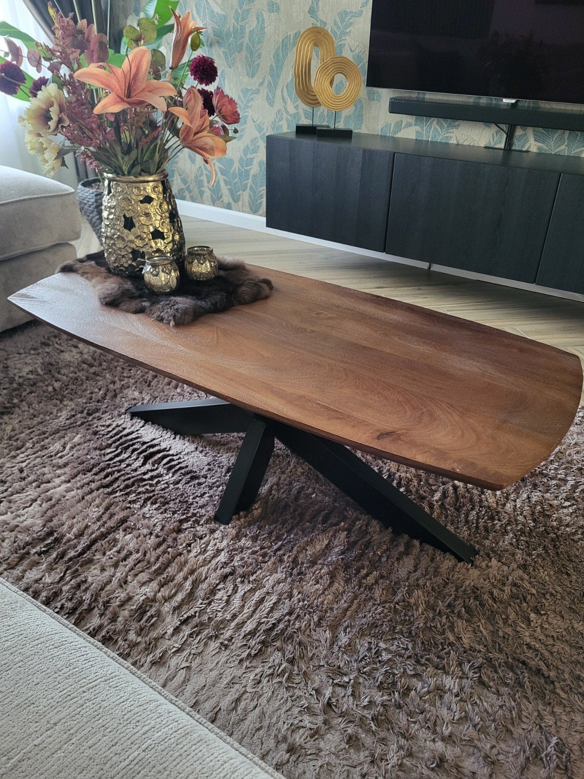 salontafel industrieel walnoot kleur., Huis en Inrichting, Ophalen, 100 tot 150 cm, 50 tot 100 cm, Zo goed als nieuw