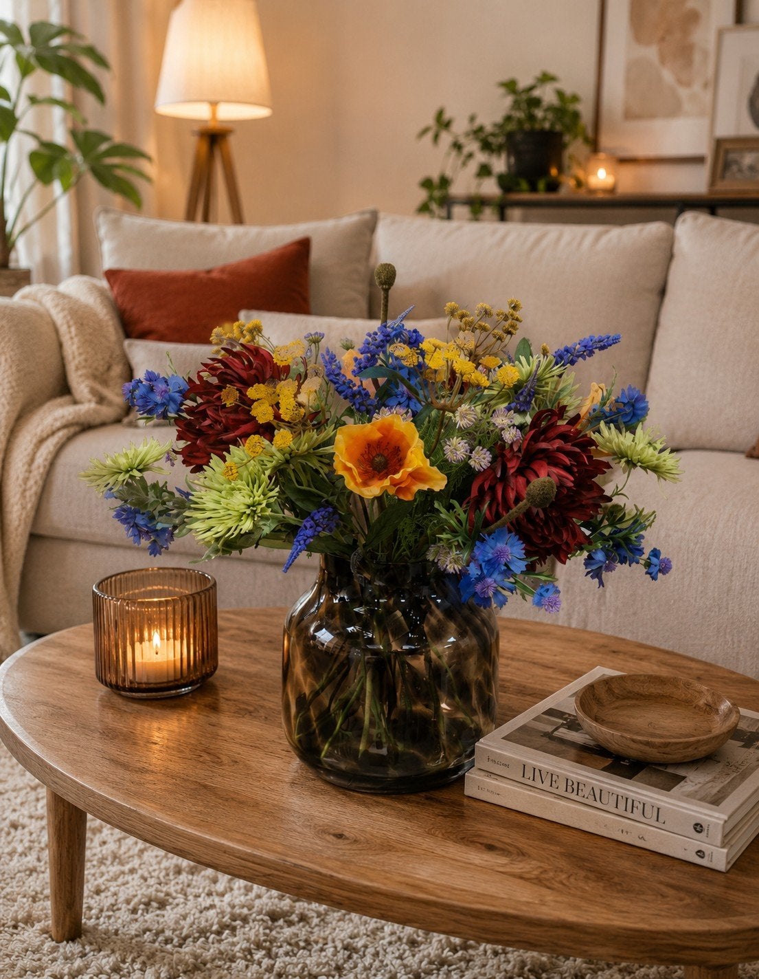 Luxe Zijden Herfst Boeket - Tafelmodel, Binnen, ., Ophalen of Verzenden, Meerkleurig
