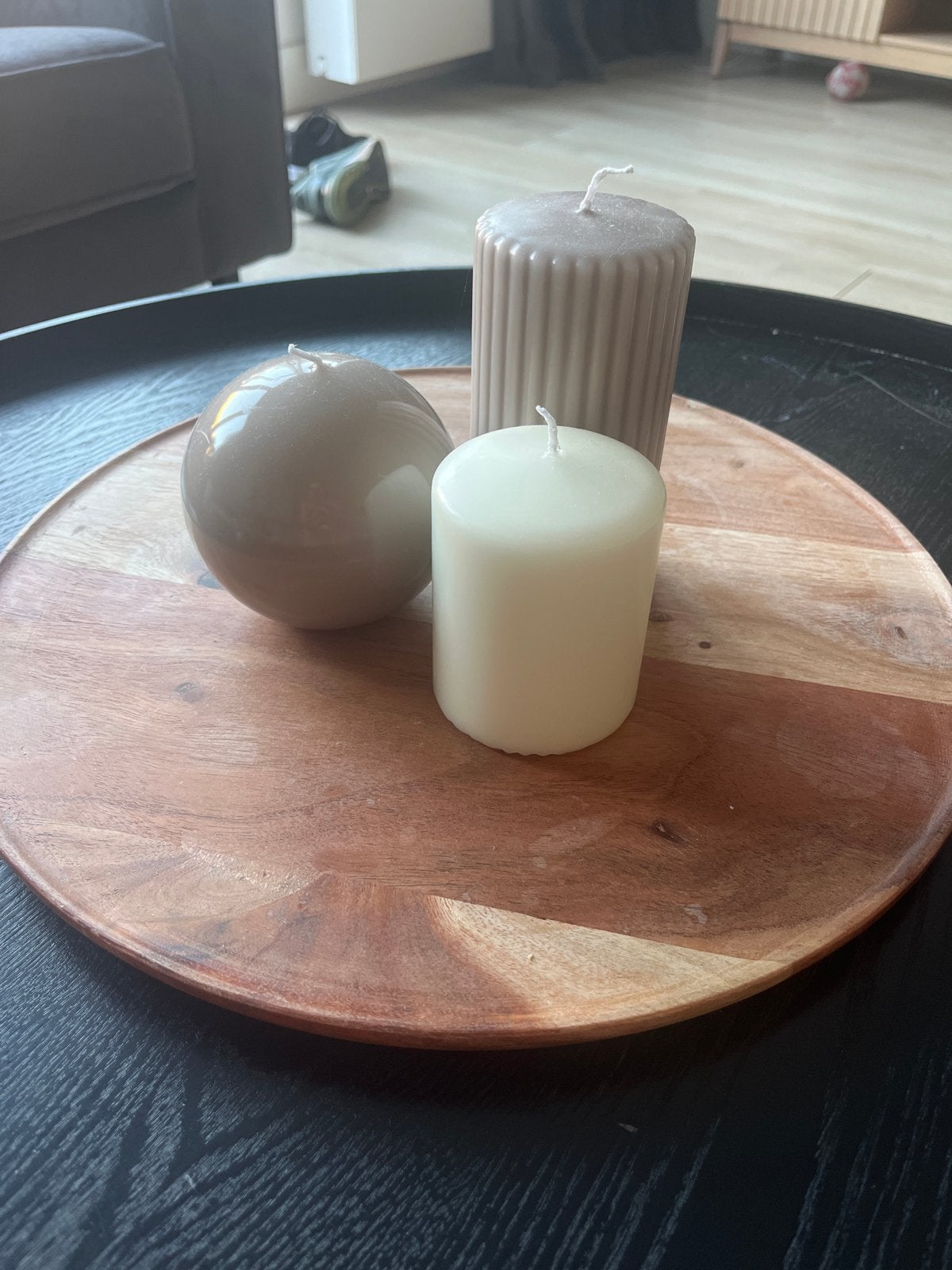 Houten plateau met 3 nieuwe HEMA kaarsen, Ophalen, Meerkleurig, Nieuw, HEMA