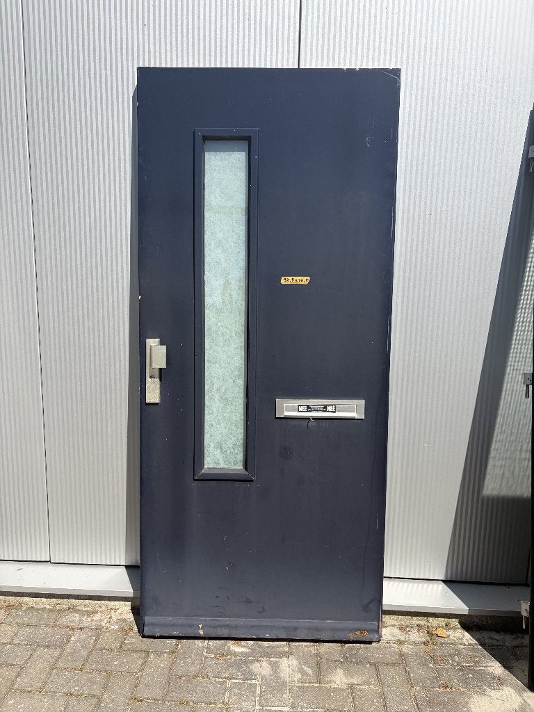 Blauwe buitendeur smal glasraam + brievenbus | 92,5x211,5, Ophalen, Gebruikt, 80 tot 100 cm, Buitendeur