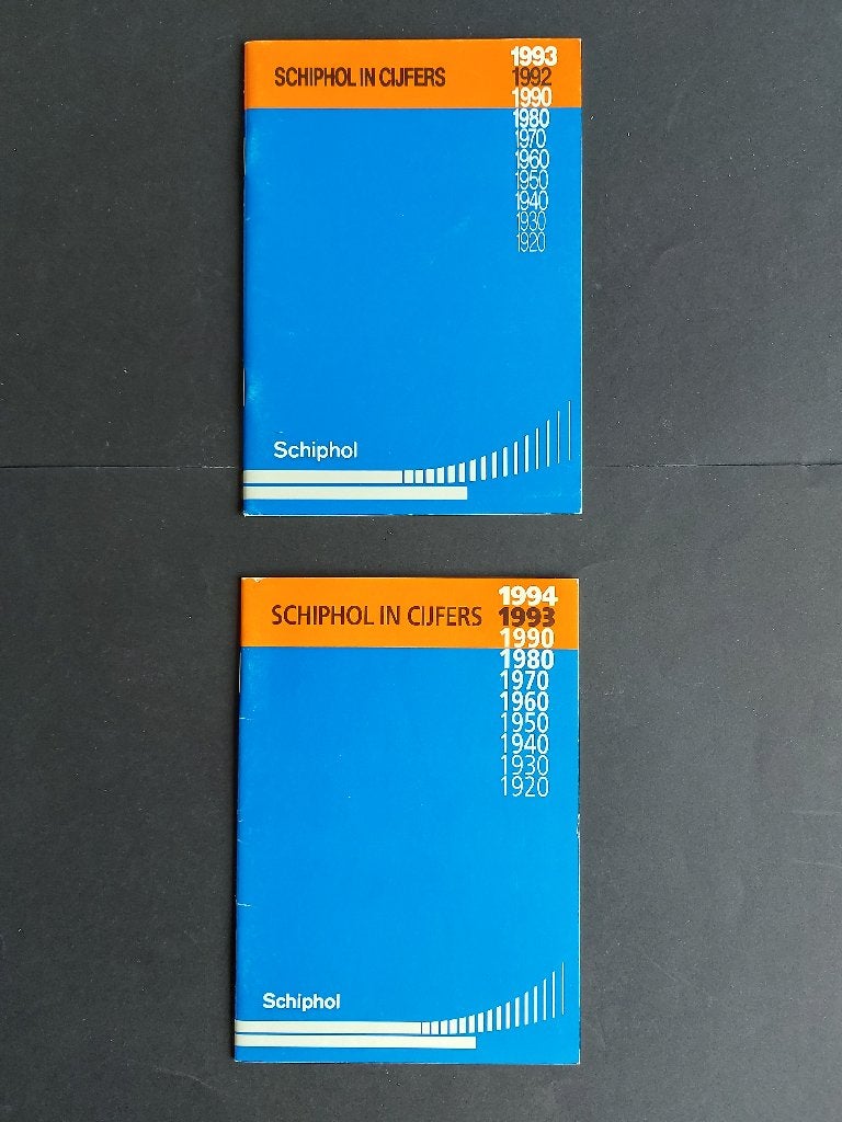2 boekjes Schiphol in cijfers, 1992 en 1993 (SC62), Ophalen of Verzenden, Gebruikt, Boek of Tijdschrift