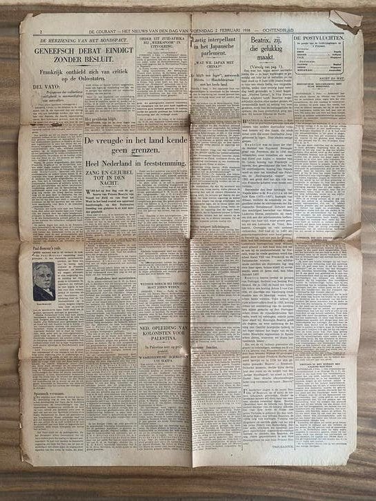 Geboorte Beatrix Het Nieuws van den Dag - 2 februari 1938, Ophalen of Verzenden, Gelezen, Krant