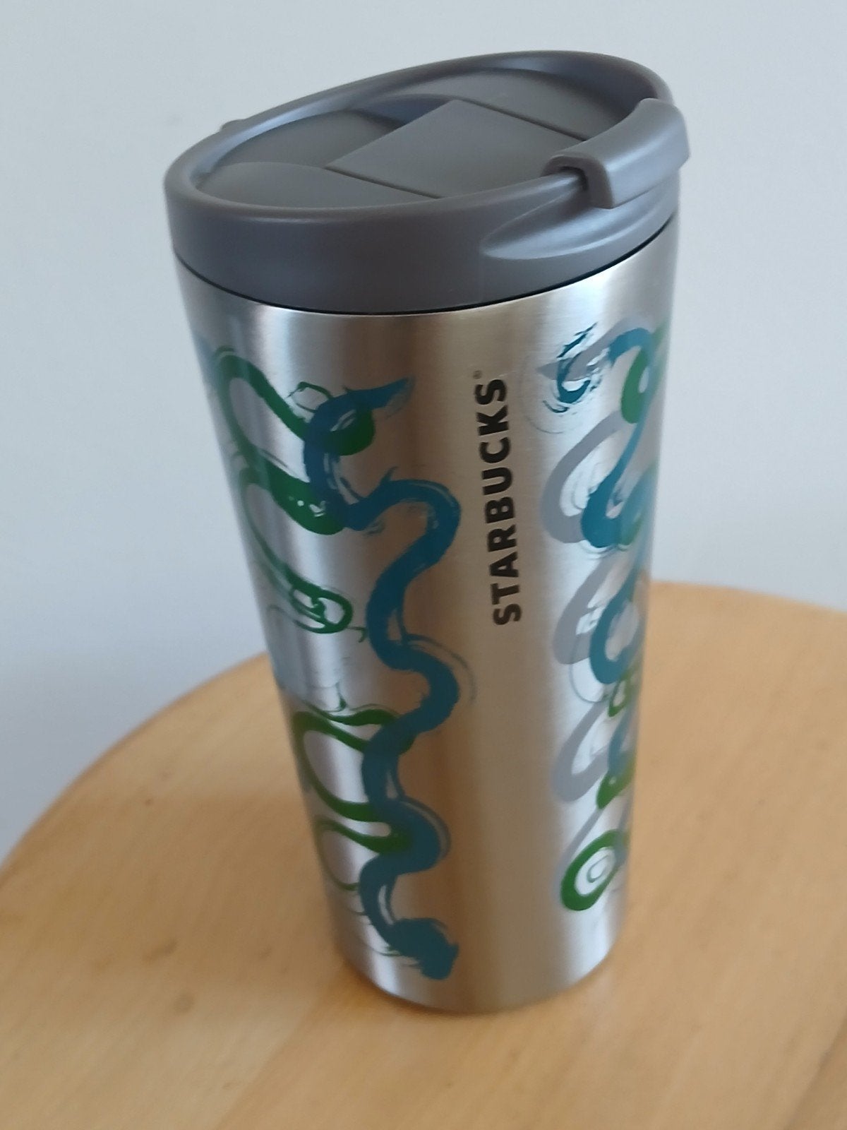 Starbucks RVS Thermosbeker - Zilver met Groen/Blauw Design, Overige typen, Ophalen of Verzenden, Metaal, Overige merken