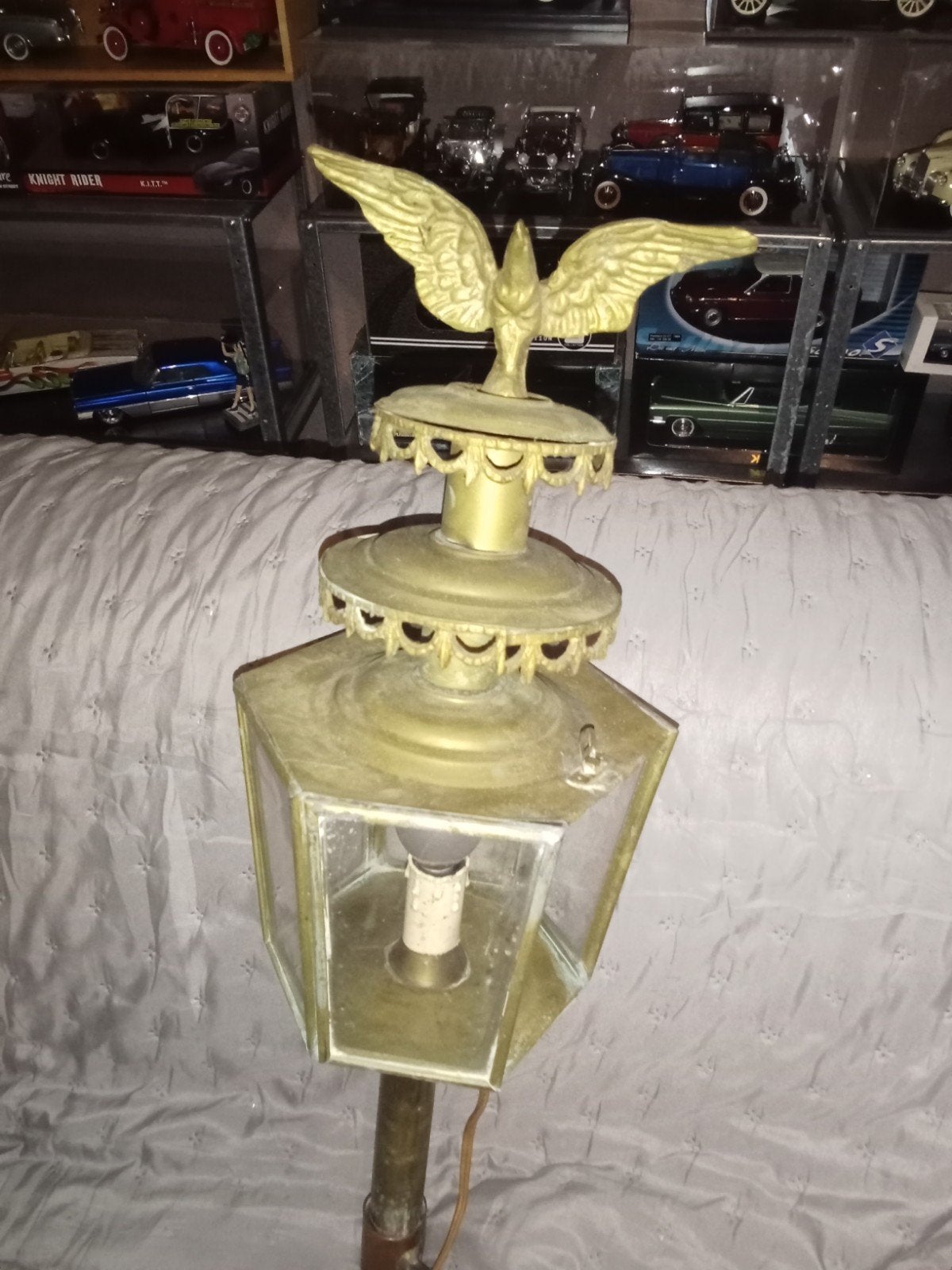 Antieke Messing Koetslamp met Adelaar - 65 cm Wandlamp, Antiek en Kunst, Ophalen of Verzenden