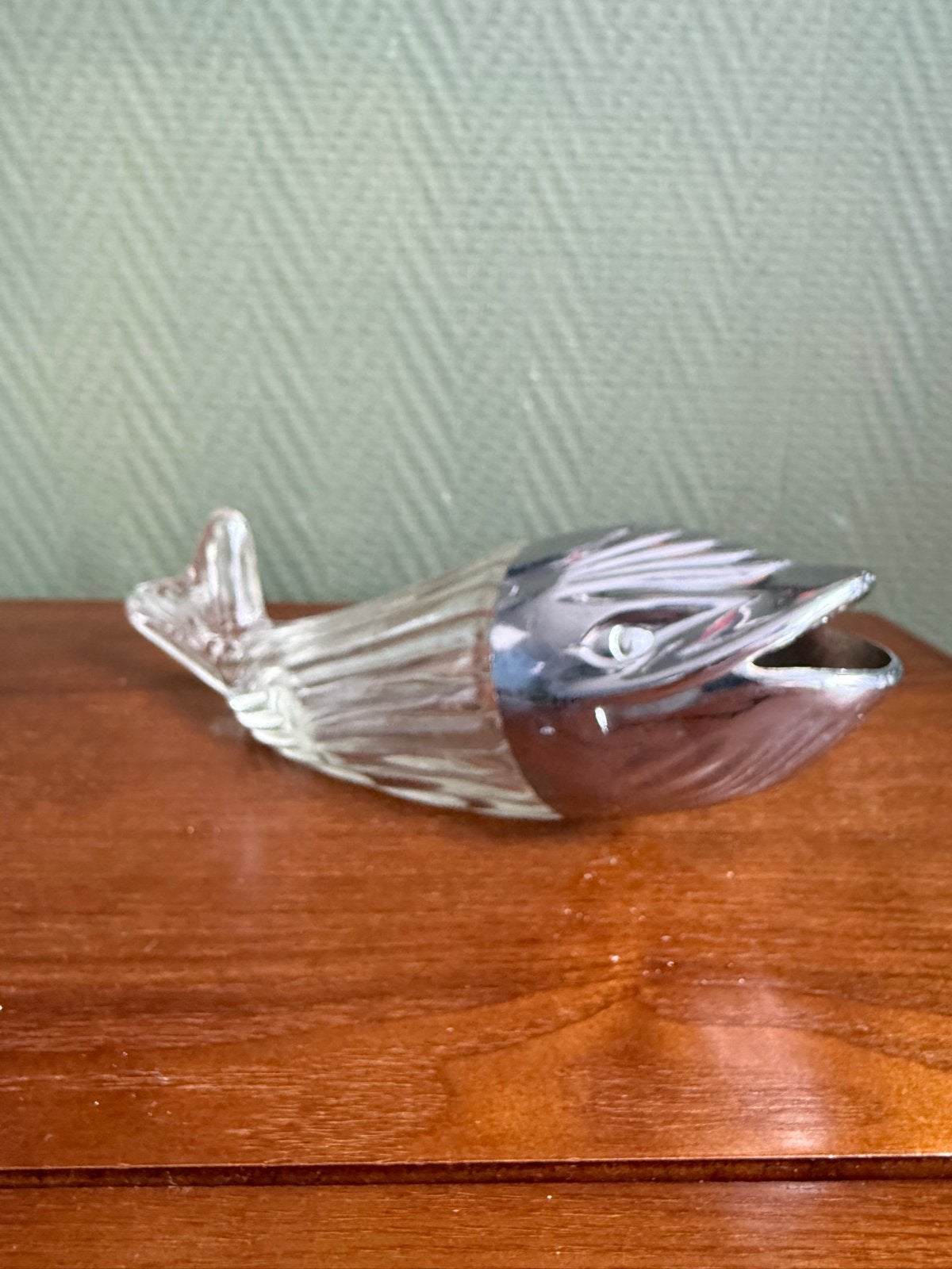 Vintage Pinda Dispenser in Visvorm - Glas en Chroom, Ophalen of Verzenden