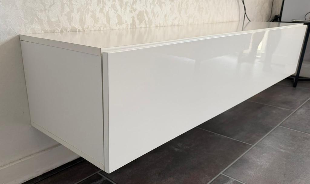 TV MEUBEL HOOGGLANS WIT, Ophalen, Overige materialen, 100 tot 150 cm, Zo goed als nieuw