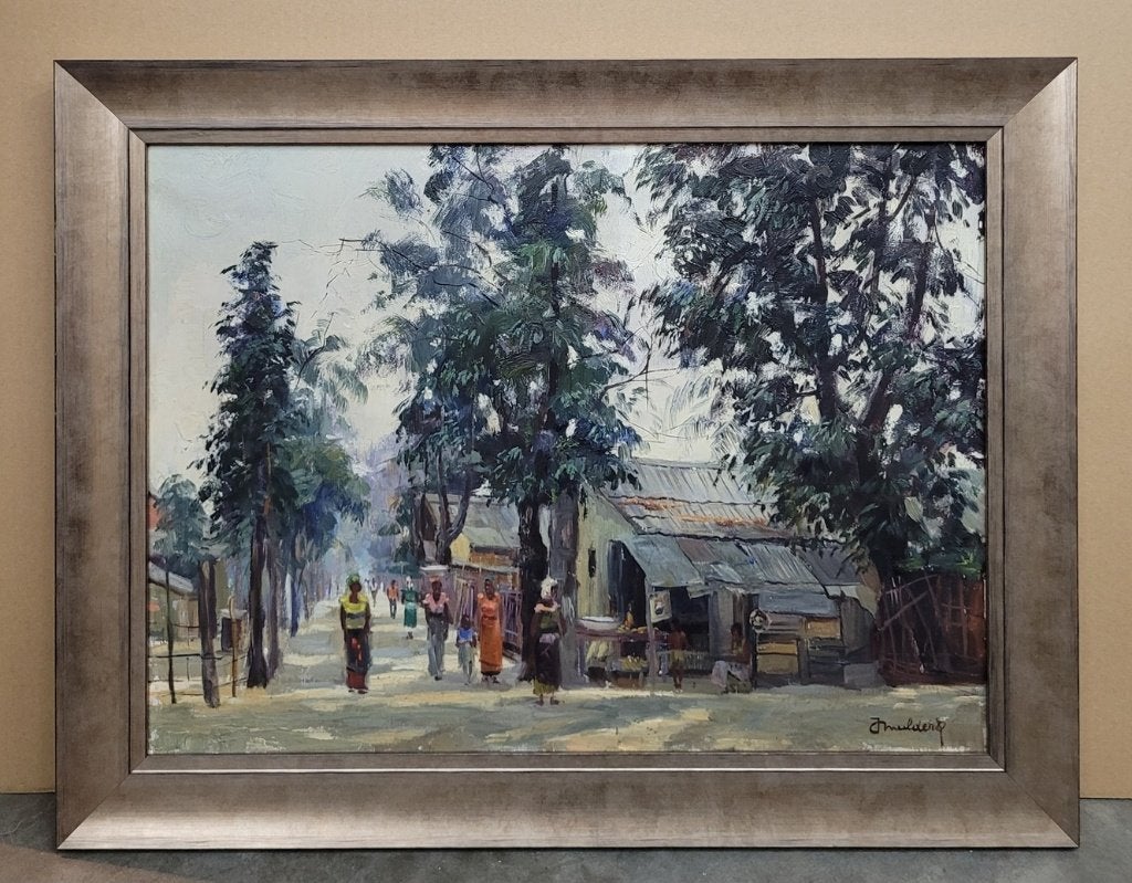 Jan MULDERS, Congolees straattafereel, Ophalen of Verzenden, Gesigneerd, Olieverf, Doek