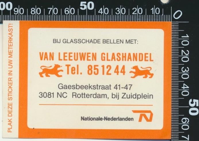 Sticker: Van Leeuwen Glashandel - Rotterdam, Ophalen of Verzenden, Zo goed als nieuw, Bedrijf of Vereniging