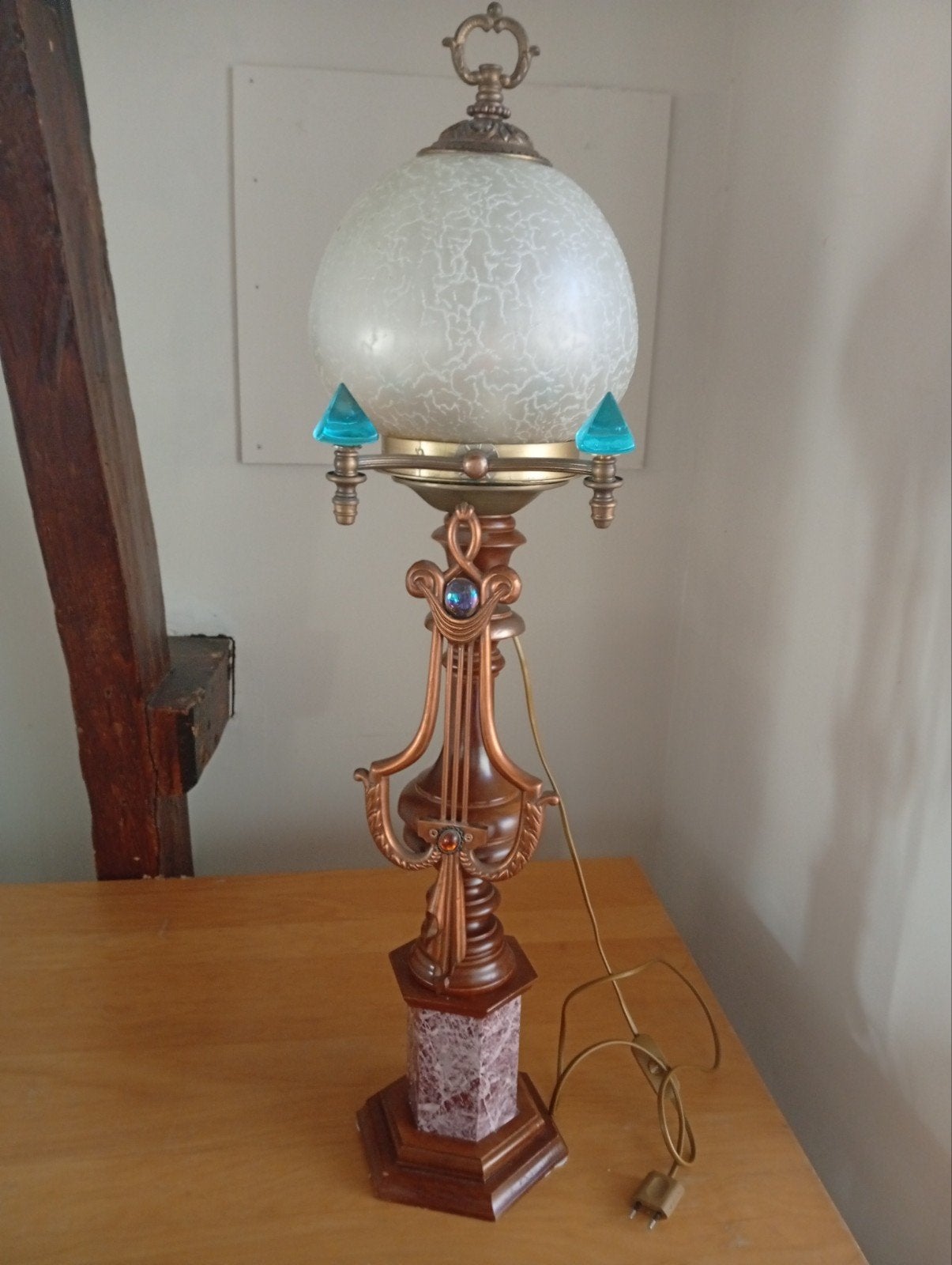 mooie lamp met glazen bol kap, Antiek en Kunst, Ophalen
