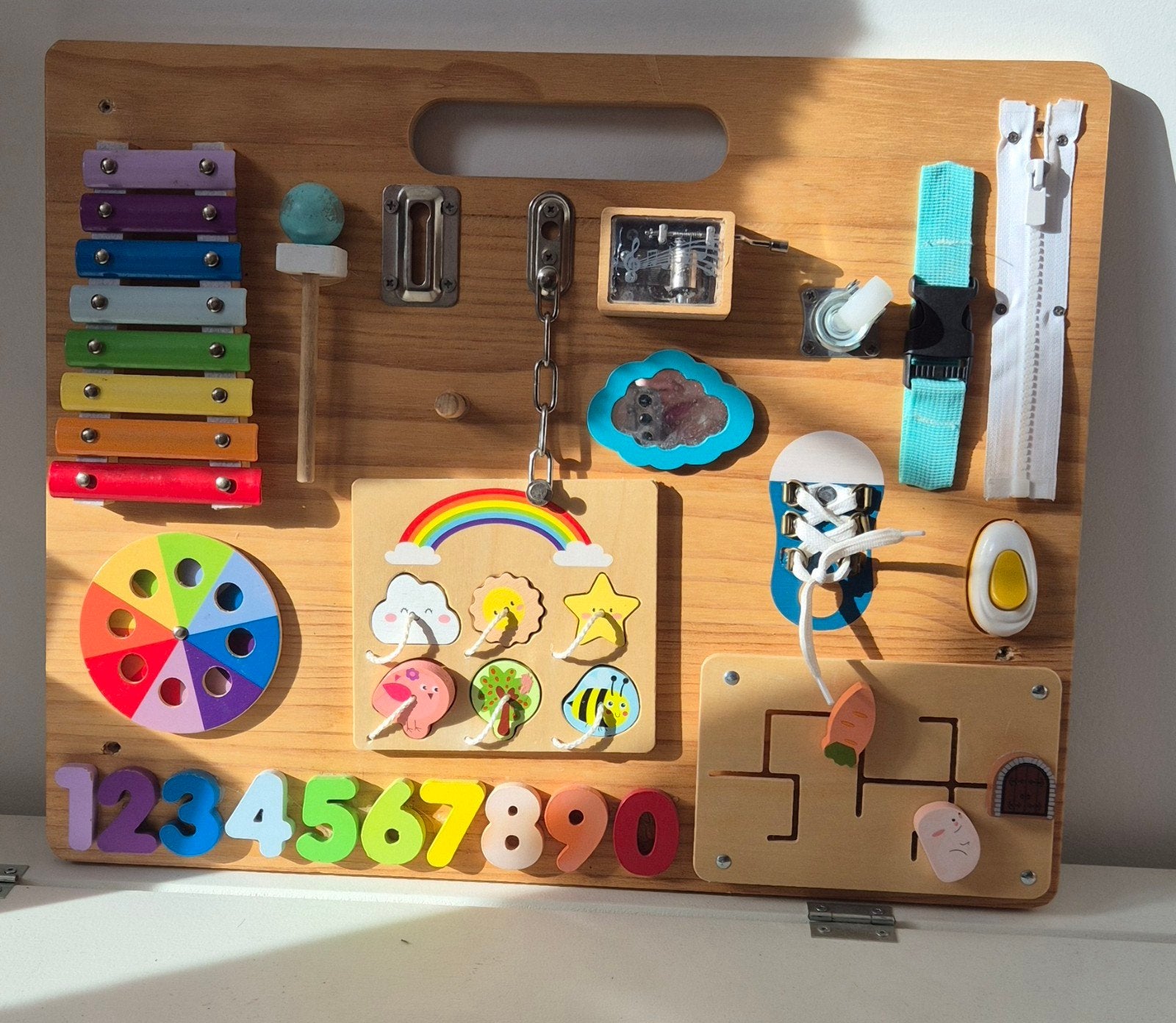 Houten Montessori Busy Board - Educatief Speelgoed, Ophalen, Zo goed als nieuw, Overige typen, Met geluid