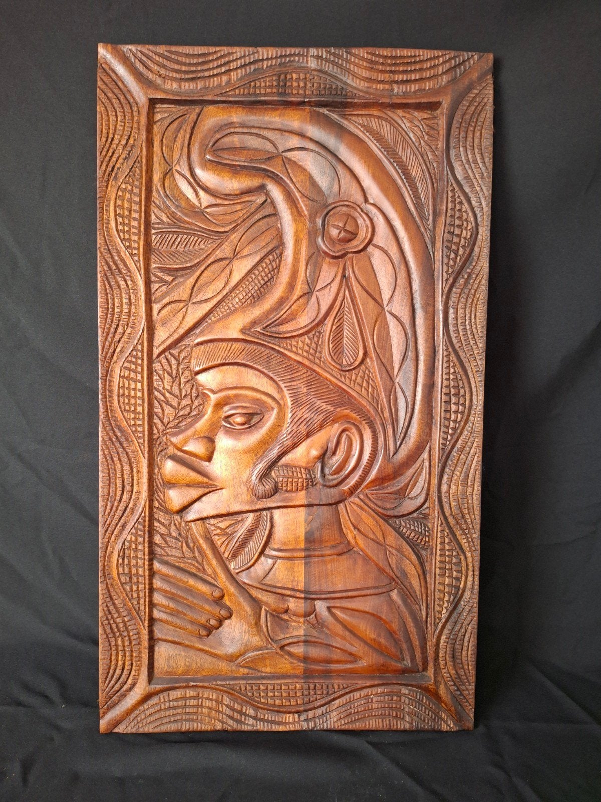 Houten wanddecoratie Afrikaans gezicht reliëf, Hout, Wanddecoratie, Bruin, Afrika