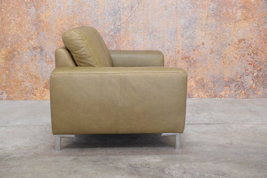 ZGANieuw groene saddle lerenTopform design tweezitsbank, 150 tot 200 cm, Tweepersoons, 75 tot 100 cm, Ophalen of Verzenden
