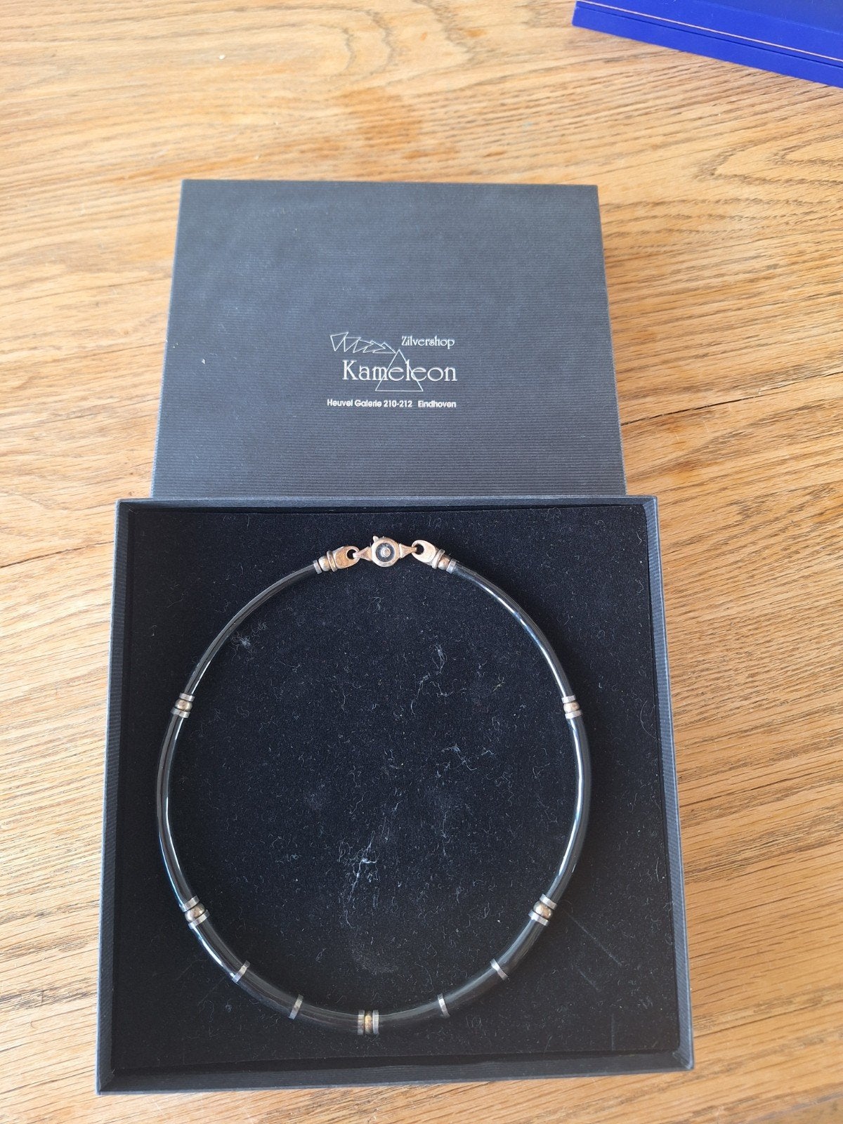 Zilveren ketting met zwarte kralen, Sieraden, Tassen en Uiterlijk, Ophalen of Verzenden, Gebruikt, Zwart, Zilver