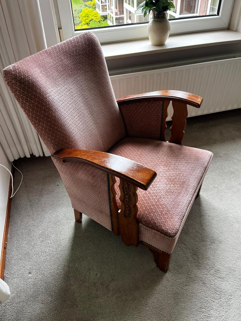 2 oud roze (vintage) Fauteuils, Ophalen, Gebruikt, 75 tot 100 cm, Vintage / Retro