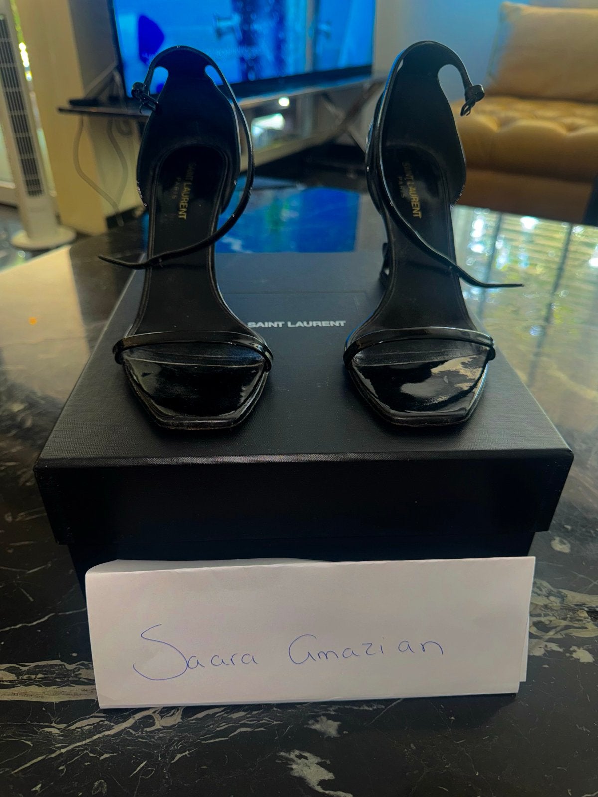 Saint Laurent Opyum Sandalen met YSL Hak -, Kleding | Dames, Ophalen of Verzenden, Gedragen, Zwart, Sandalen of Muiltjes