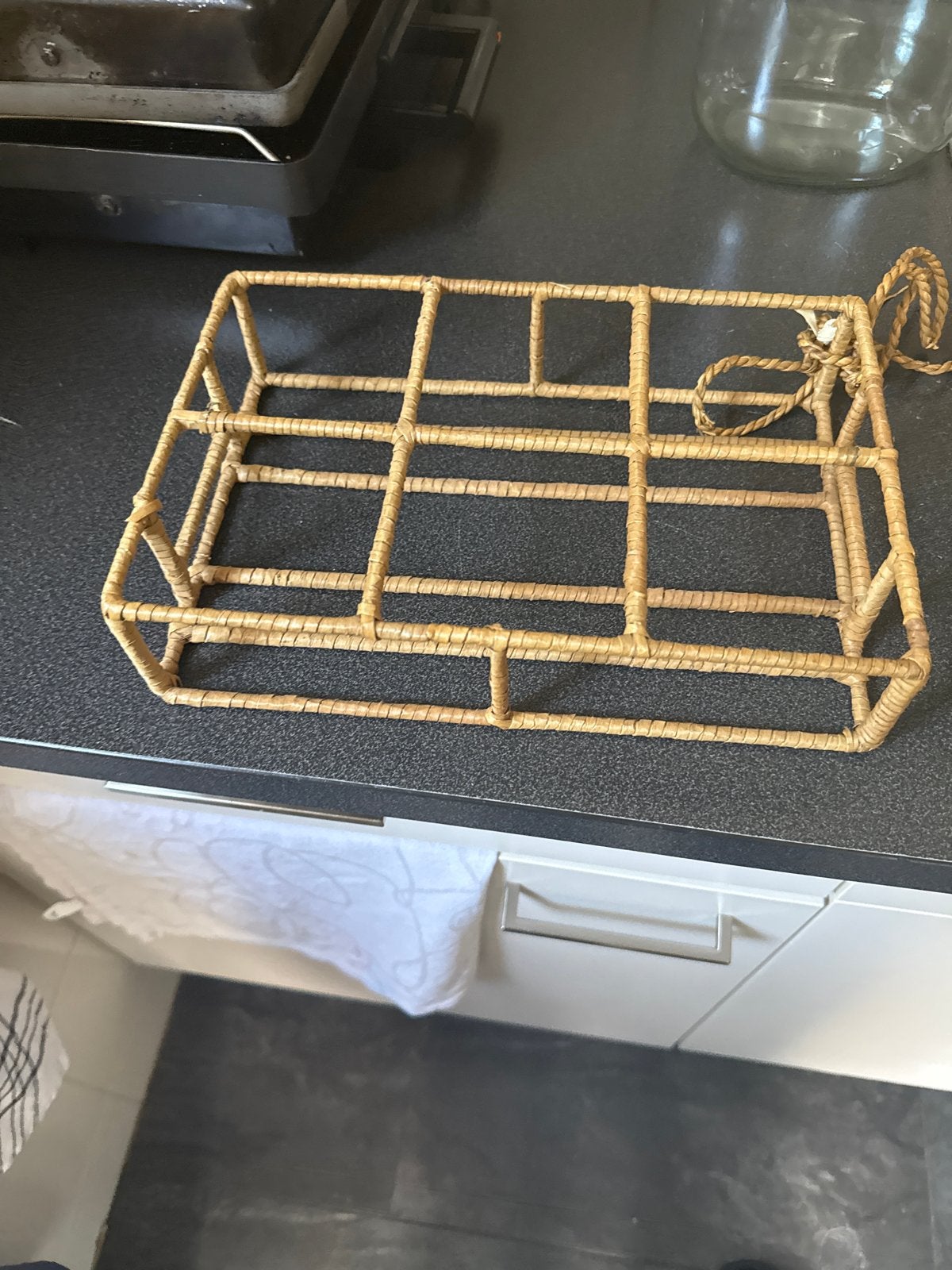 Rotan flessenrek / bekerhouder - Vintage, Beige, Ophalen of Verzenden, Natuurlijk materiaal, Overige merken
