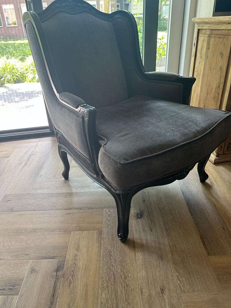 Rofra fauteuil in donkergrijs/zwarr fluweel, Ophalen, Zo goed als nieuw, 75 tot 100 cm