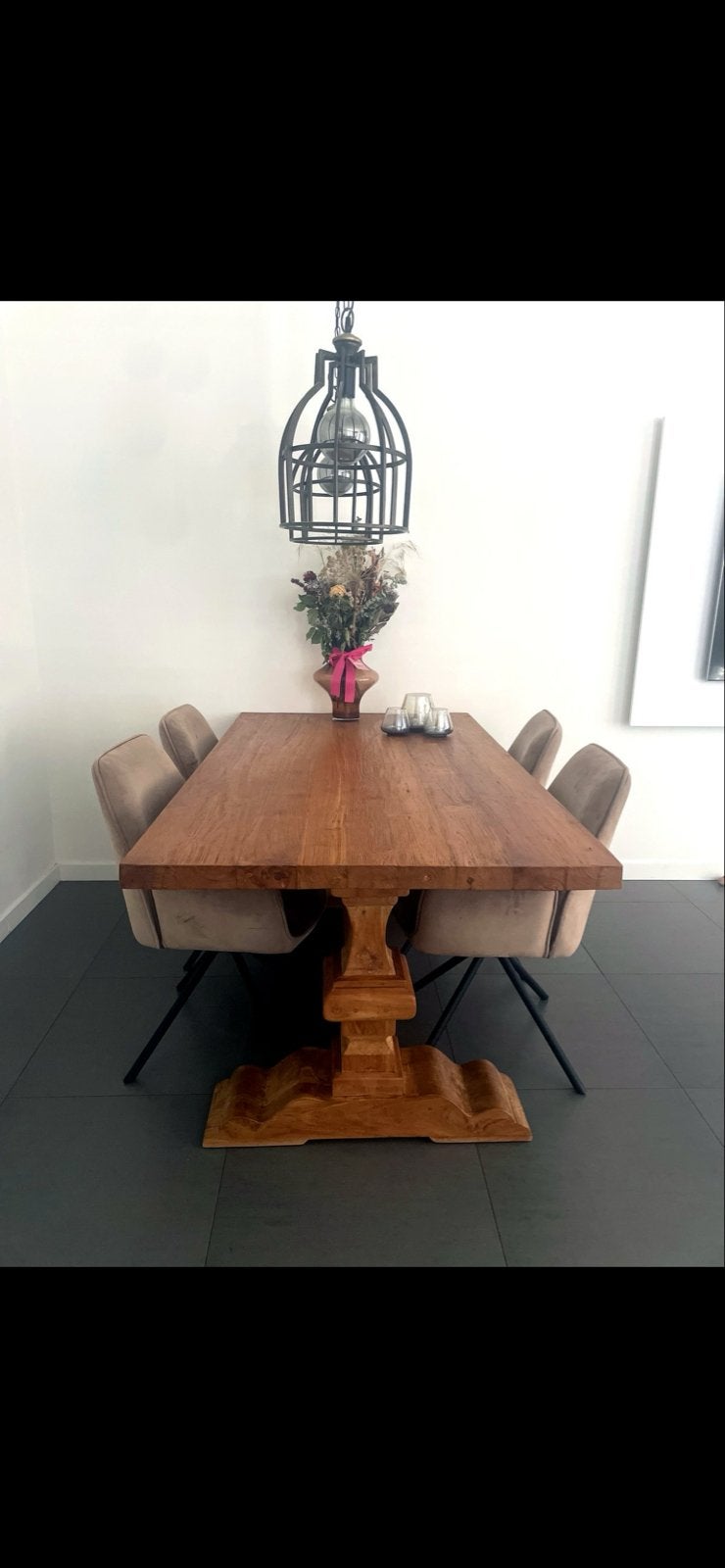 Massief teakhouten klooster eettafel incl. 4 stoelen, Ophalen of Verzenden