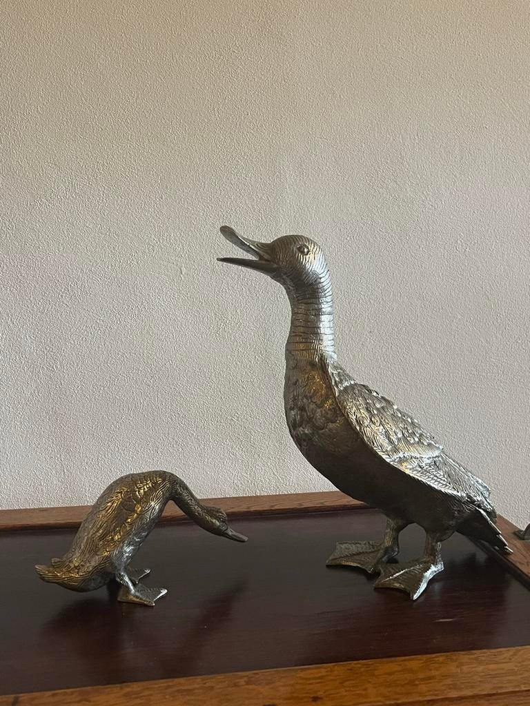Verzilverde bronzen eenden, Frans, jaren '70, Antiek en Kunst, Ophalen, Brons
