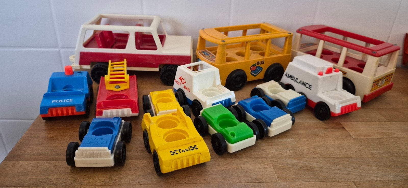 13 delig Vintage Fisher-Price voertuigen set, Ophalen of Verzenden, Gebruikt