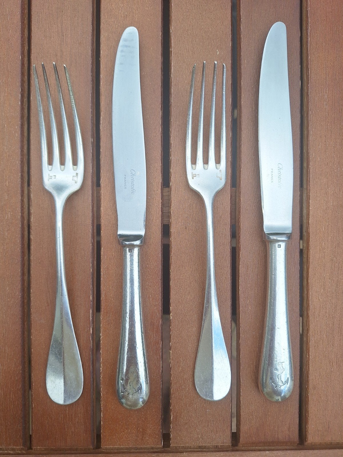 Christofle bestekset met ankergravure - 4 stuks, Ophalen of Verzenden